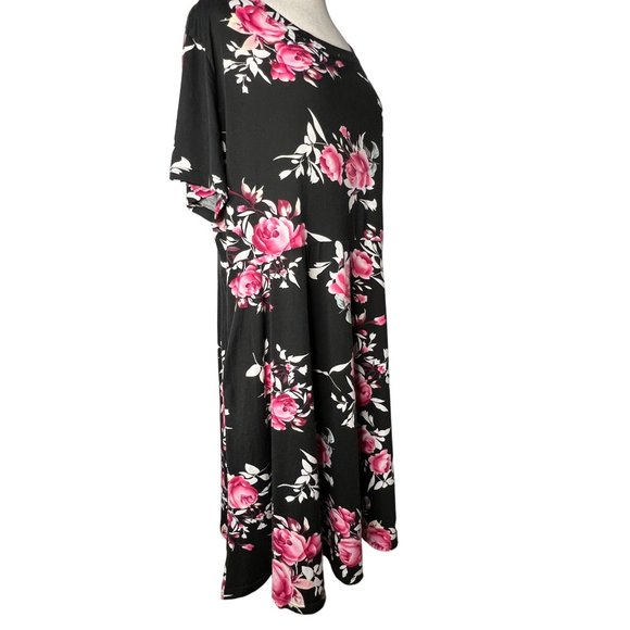 Nemido Women's Dress Size 26 Black Pink Floral Midi Short Sleeve Round Neck Pock - Picture 8 of 13
